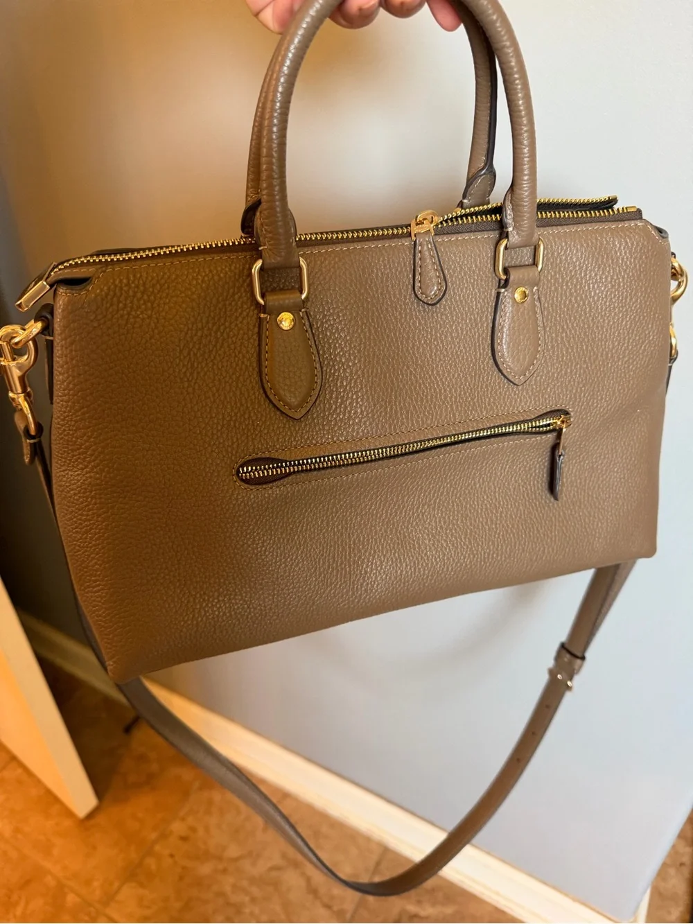 COACH Brown Pebbled Leather Satchel with Gold Hardware